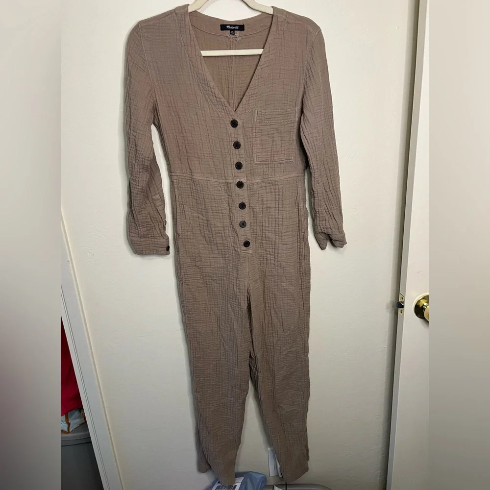 Madewell Taupe‎ Button-Front Jumpsuit